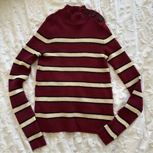 Isabel Marant Red and Cream Striped Turtleneck Sweater
